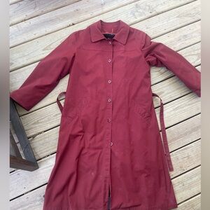 London Fog Sz 14 Vintage Cranberry Red Trench Coat Jacket Retro acrylic Lining
